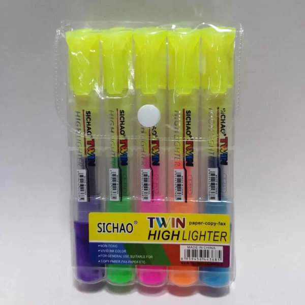 RESALTADOR ESTUCHE X5 DOBLE PUNTA COLOR Y AMARILLO