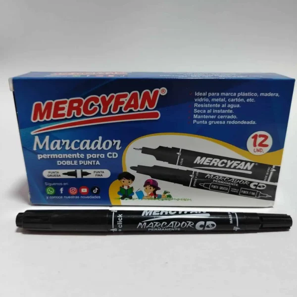 MARCADOR CD DOBLE PUNTA PERMANENTE NEGRO CAJA X12 UND